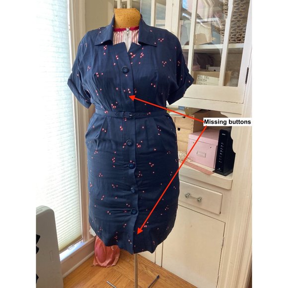 Vintage 1950s Dress - Blue Rayon - Picture 2 of 4